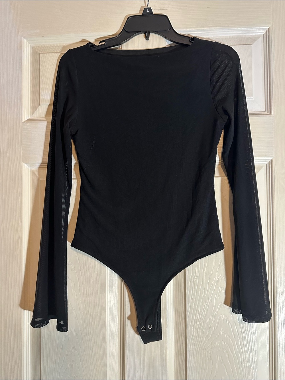 ReoRia Black Long-Sleeve Mesh Panel Bodysuit
